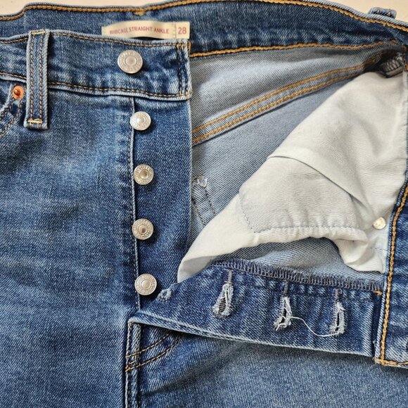 Levi's Ribcage Straight Ankle Jeans 28 Blue Buttonfly High Rise Stretch Denim - Picture 3 of 13